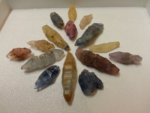 Sapphires, rubies (corundum) crystals, from Shri Lanka.
