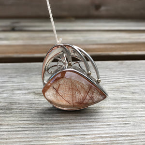 Rutile Quartz Sterling Silver Pendant with Gold and Diamond accents