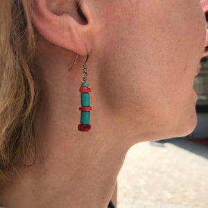 Howlite and Fossilized Red Coral Earrings
